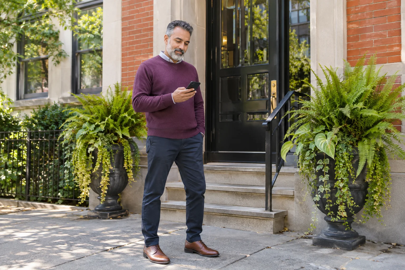 Man reading a message at his front door.